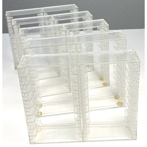VTG 1993 Lot 5 Clear Acrylic Audio Cassette Rack Organizer Storage Holds 100 EUC - Picture 1 of 5